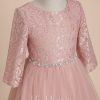 Flower Girl Dresses | A-line Scoop Floor-Length Tulle Flower Girl Dress Dusty Rose – Girls