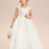 Flower Girl Dresses | A-line Scoop Floor-Length Tulle Flower Girl Dress Ivory – Girls