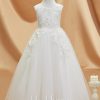 Flower Girl Dresses | A-line Scoop Floor-Length Tulle Flower Girl Dress Ivory – Girls