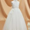 Flower Girl Dresses | A-line Scoop Floor-Length Tulle Flower Girl Dress Ivory – Girls