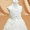 Flower Girl Dresses | A-line Scoop Floor-Length Tulle Flower Girl Dress Ivory – Girls