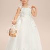 Flower Girl Dresses | A-line Scoop Floor-Length Tulle Flower Girl Dress Ivory – Girls