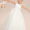 Flower Girl Dresses | A-line Scoop Floor-Length Tulle Flower Girl Dress Ivory – Girls