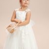 Flower Girl Dresses | A-line Scoop Floor-Length Tulle Flower Girl Dress Ivory – Girls