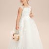 Flower Girl Dresses | A-line Scoop Floor-Length Tulle Flower Girl Dress Ivory – Girls