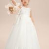 Flower Girl Dresses | A-line Scoop Floor-Length Tulle Flower Girl Dress Ivory – Girls