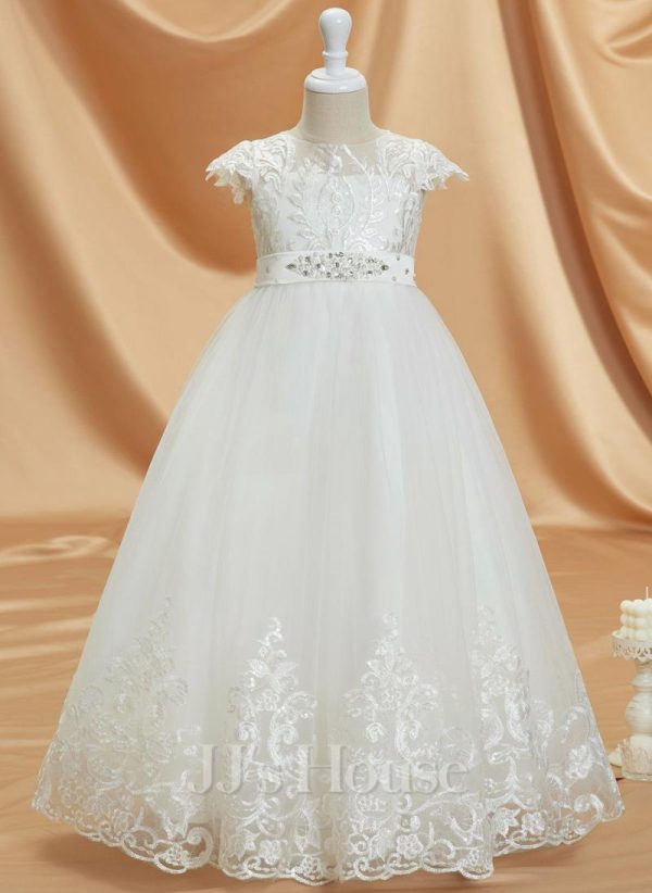 Flower Girl Dresses | A-line Scoop Floor-Length Tulle/Lace Flower Girl Dress Ivory – Girls