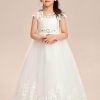 Flower Girl Dresses | A-line Scoop Floor-Length Tulle/Lace Flower Girl Dress Ivory – Girls