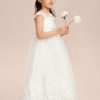 Flower Girl Dresses | A-line Scoop Floor-Length Tulle/Lace Flower Girl Dress Ivory – Girls