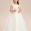 Flower Girl Dresses | A-line Scoop Floor-Length Tulle/Lace Flower Girl Dress Ivory – Girls