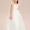 Flower Girl Dresses | A-line Scoop Floor-Length Tulle/Lace Flower Girl Dress Ivory – Girls