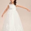 Flower Girl Dresses | A-line Scoop Floor-Length Tulle/Lace Flower Girl Dress Ivory – Girls