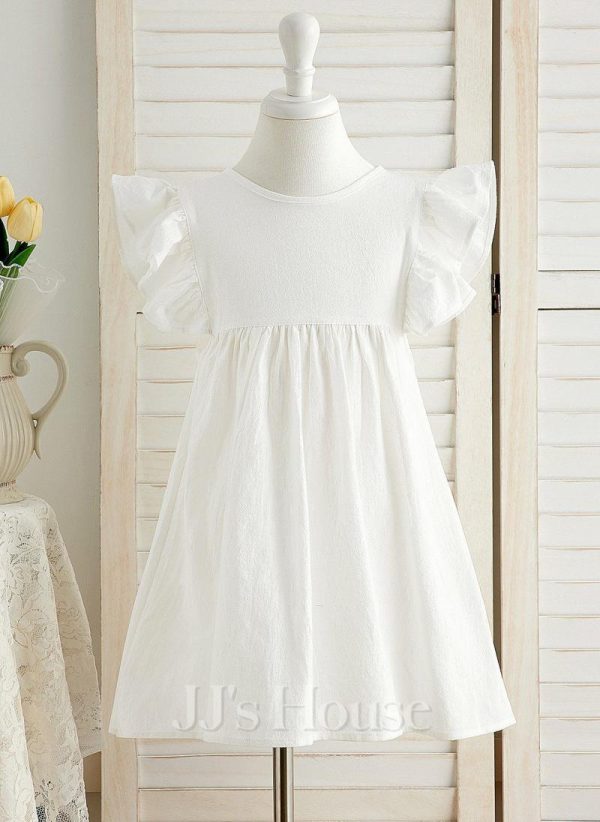 Flower Girl Dresses | A-line Scoop Knee-Length 100% Cotton Flower Girl Dress Ivory – Girls