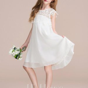 Flower Girl Dresses | A-line Scoop Knee-Length Chiffon/Lace Flower Girl Dress As Picture – Girls