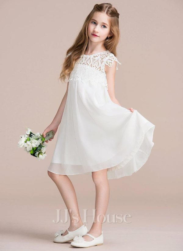 Flower Girl Dresses | A-line Scoop Knee-Length Chiffon/Lace Flower Girl Dress As Picture – Girls