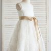 Flower Girl Dresses | A-line Scoop Knee-Length Lace/Satin Flower Girl Dress Ivory – Girls