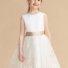 Flower Girl Dresses | A-line Scoop Knee-Length Lace/Satin Flower Girl Dress Ivory – Girls