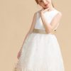 Flower Girl Dresses | A-line Scoop Knee-Length Lace/Satin Flower Girl Dress Ivory – Girls