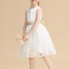 Flower Girl Dresses | A-line Scoop Knee-Length Lace/Satin Flower Girl Dress Ivory – Girls