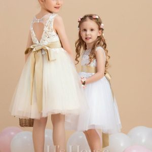 Flower Girl Dresses | A-line Scoop Knee-Length Lace/Tulle Flower Girl Dress As Picture – Girls