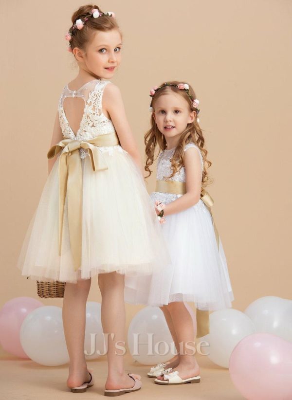 Flower Girl Dresses | A-line Scoop Knee-Length Lace/Tulle Flower Girl Dress As Picture – Girls