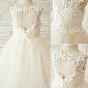 Flower Girl Dresses | A-line Scoop Knee-Length Lace/Tulle Flower Girl Dress As Picture – Girls