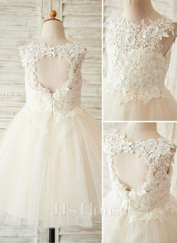 Flower Girl Dresses | A-line Scoop Knee-Length Lace/Tulle Flower Girl Dress As Picture – Girls