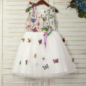 Flower Girl Dresses | A-line Scoop Knee-Length Lace/Tulle Flower Girl Dress As Picture – Girls