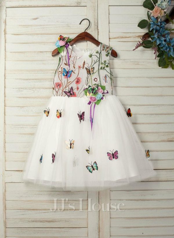 Flower Girl Dresses | A-line Scoop Knee-Length Lace/Tulle Flower Girl Dress As Picture – Girls