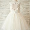 Flower Girl Dresses | A-line Scoop Knee-Length Lace/Tulle Flower Girl Dress As Picture – Girls