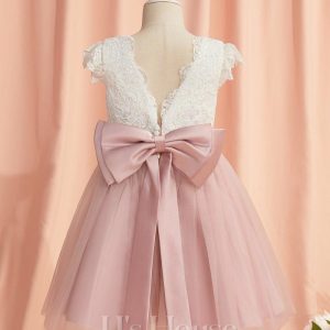 Flower Girl Dresses | A-line Scoop Knee-Length Lace/Tulle Flower Girl Dress Dusty Rose – Girls