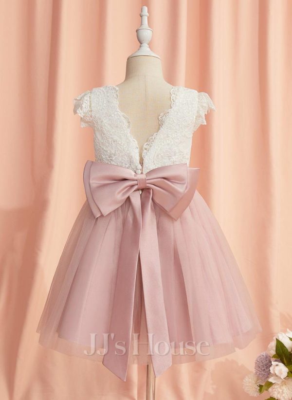 Flower Girl Dresses | A-line Scoop Knee-Length Lace/Tulle Flower Girl Dress Dusty Rose – Girls