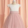 Flower Girl Dresses | A-line Scoop Knee-Length Lace/Tulle Flower Girl Dress Dusty Rose – Girls