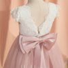 Flower Girl Dresses | A-line Scoop Knee-Length Lace/Tulle Flower Girl Dress Dusty Rose – Girls