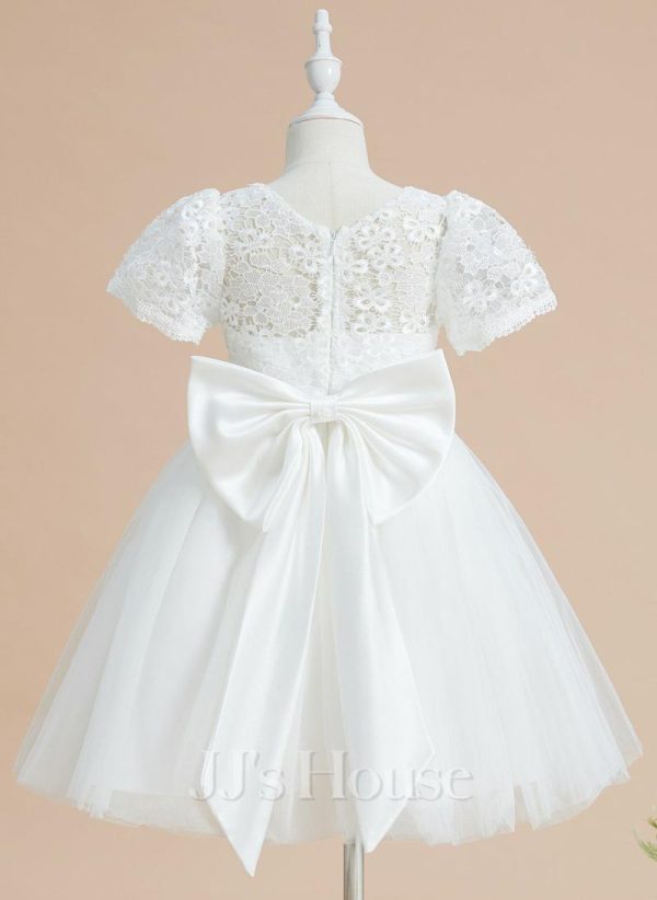 Flower Girl Dresses | A-line Scoop Knee-Length Lace/Tulle Flower Girl Dress Ivory – Girls