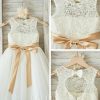 Flower Girl Dresses | A-line Scoop Knee-Length Lace/Tulle Flower Girl Dress Ivory – Girls