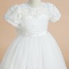 Flower Girl Dresses | A-line Scoop Knee-Length Lace/Tulle Flower Girl Dress Ivory – Girls