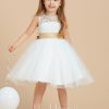 Flower Girl Dresses | A-line Scoop Knee-Length Lace/Tulle Flower Girl Dress Ivory – Girls