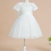 Flower Girl Dresses | A-line Scoop Knee-Length Lace/Tulle Flower Girl Dress Ivory – Girls