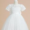 Flower Girl Dresses | A-line Scoop Knee-Length Lace/Tulle Flower Girl Dress Ivory – Girls