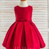 Flower Girl Dresses | A-line Scoop Knee-Length Satin Flower Girl Dress Burgundy – Girls