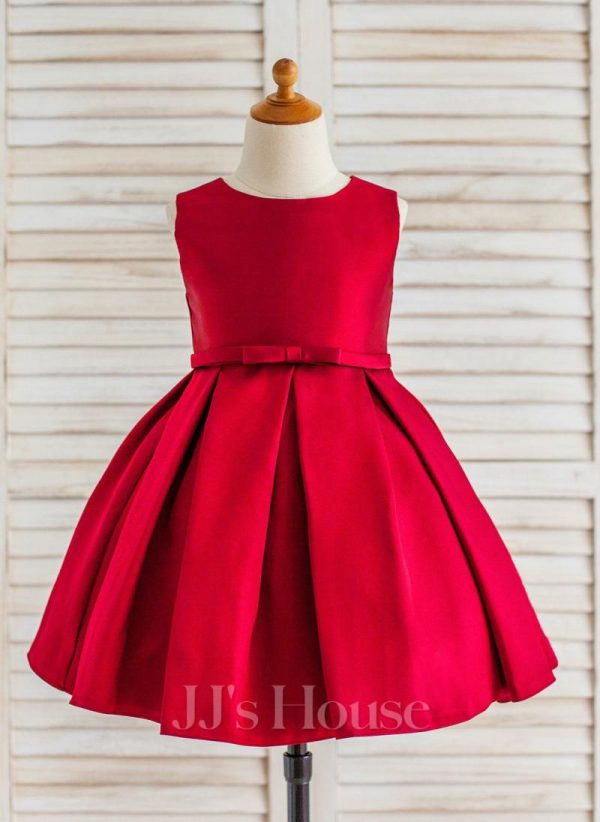 Flower Girl Dresses | A-line Scoop Knee-Length Satin Flower Girl Dress Burgundy – Girls