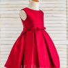 Flower Girl Dresses | A-line Scoop Knee-Length Satin Flower Girl Dress Burgundy – Girls