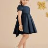 Flower Girl Dresses | A-line Scoop Knee-Length Satin Flower Girl Dress Dark Navy – Girls