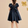 Flower Girl Dresses | A-line Scoop Knee-Length Satin Flower Girl Dress Dark Navy – Girls