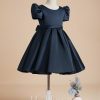 Flower Girl Dresses | A-line Scoop Knee-Length Satin Flower Girl Dress Dark Navy – Girls