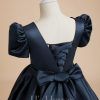 Flower Girl Dresses | A-line Scoop Knee-Length Satin Flower Girl Dress Dark Navy – Girls