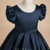 Flower Girl Dresses | A-line Scoop Knee-Length Satin Flower Girl Dress Dark Navy – Girls