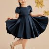 Flower Girl Dresses | A-line Scoop Knee-Length Satin Flower Girl Dress Dark Navy – Girls