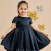 Flower Girl Dresses | A-line Scoop Knee-Length Satin Flower Girl Dress Dark Navy – Girls